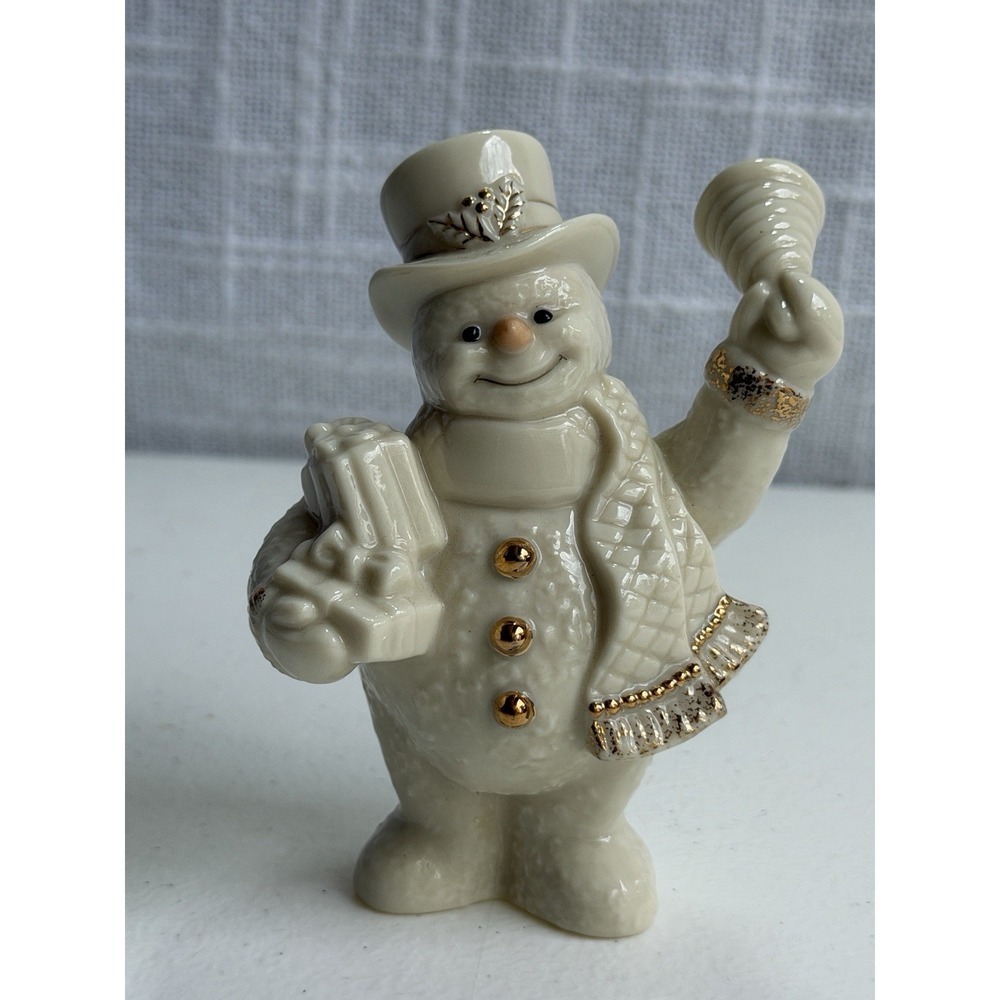 Lennox Porcelain Snowman 3.75" Figurine Ivory  + 24k G Trim  Christmas Holiday